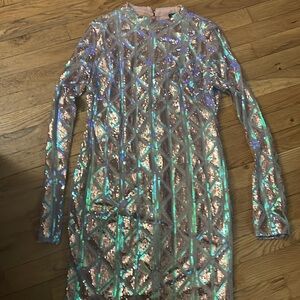 Pink iridescent sequined mini dress